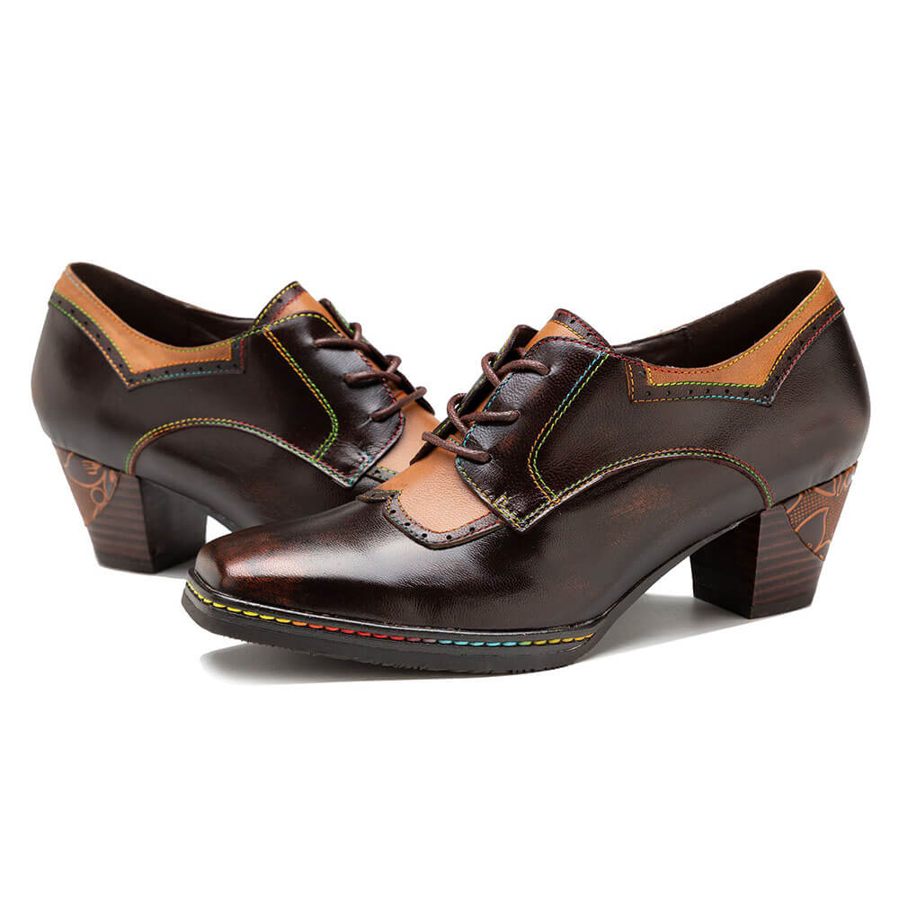 Vintage Elegant Square Toe Leather Shoes Heels by Colorstepshoes – Don't Panic Shoes