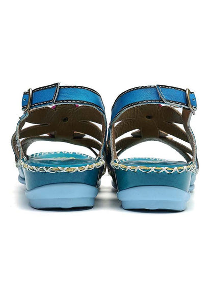 Vintage Embossing Flowers Leather Stitching Sandals Sandals by Colorstepshoes – Don't Panic Shoes