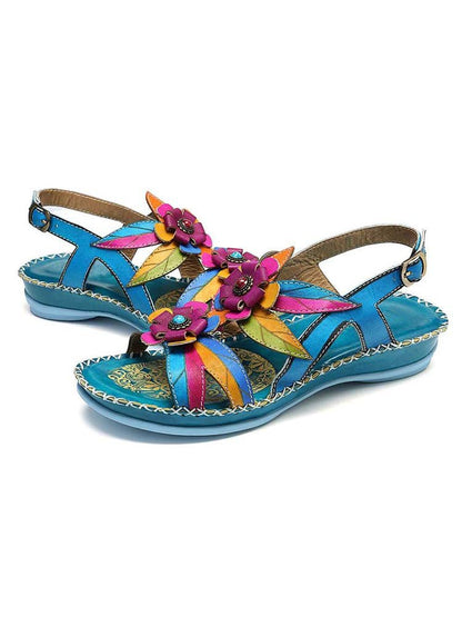 Vintage Embossing Flowers Leather Stitching Sandals Sandals by Colorstepshoes – Don't Panic Shoes