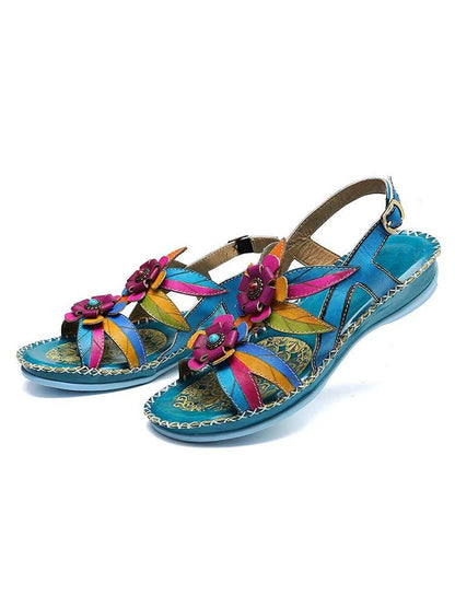Vintage Embossing Flowers Leather Stitching Sandals Sandals by Colorstepshoes – Don't Panic Shoes