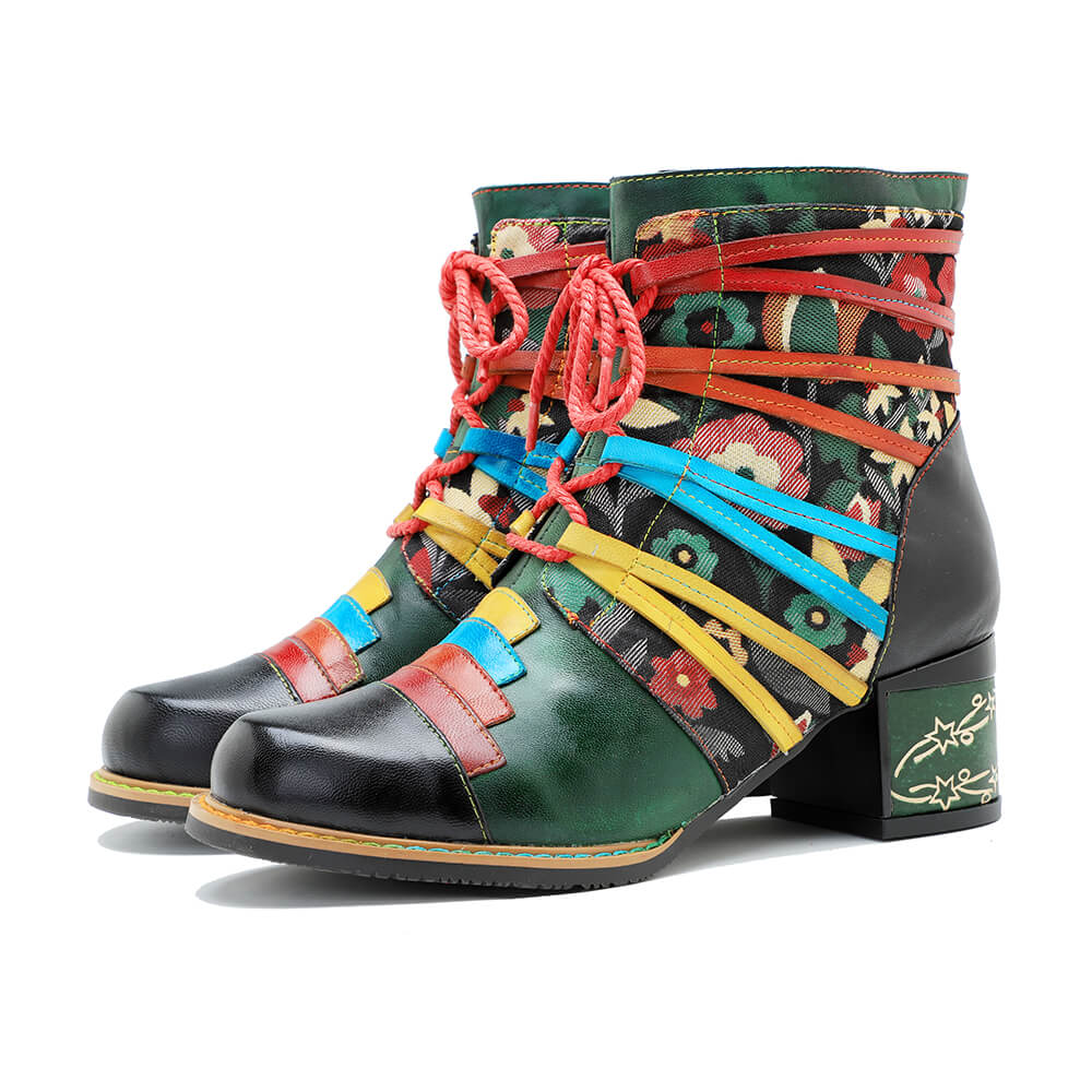 Vintage Handcrafted Colorful Strap Patchwork Ankle Boots Booties by Colorstepshoes – Don't Panic Shoes