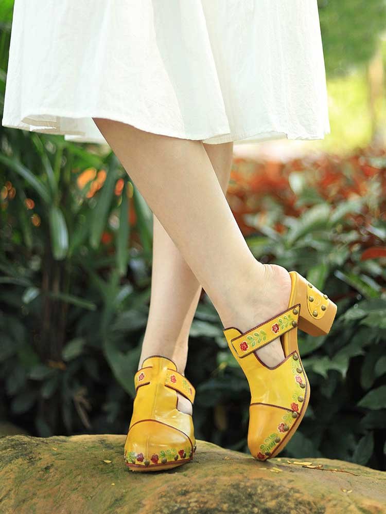 Vintage Handmade Round Toe Floral Slippers Sandals by Colorstepshoes – Don't Panic Shoes