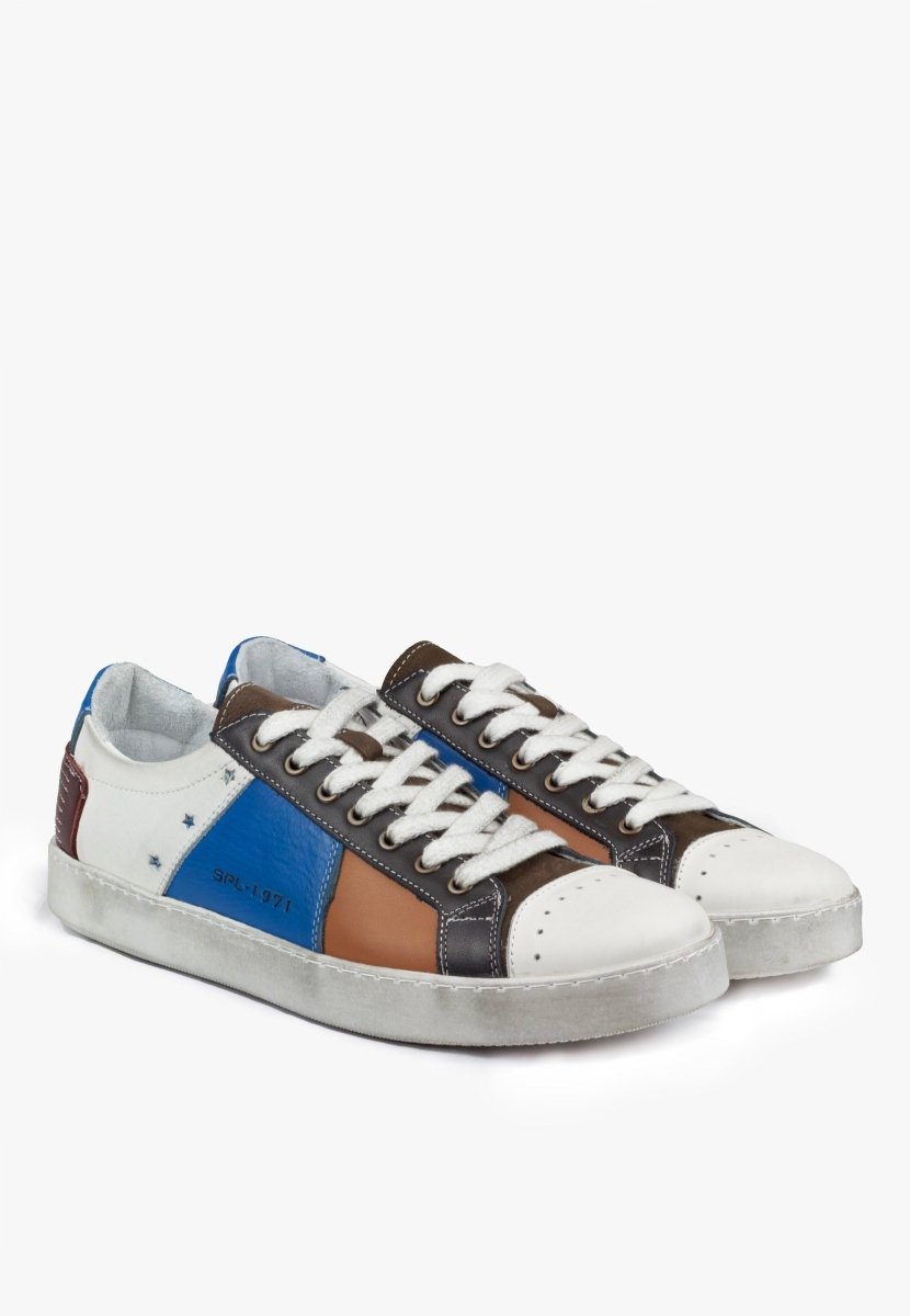 Waco DiStressed Handmade Sneaker Men’s Leather White Blue MEN SHOES by Sepol Shoes – Don't Panic Shoes