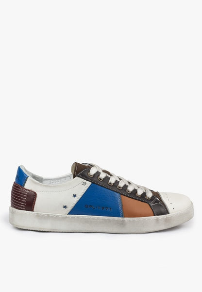 Waco DiStressed Handmade Sneaker Men’s Leather White Blue MEN SHOES by Sepol Shoes – Don't Panic Shoes