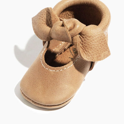 Weathered Brown Knotted Bow Baby Shoe Knotted Bow Mocc by Freshly Picked – Don't Panic Shoes