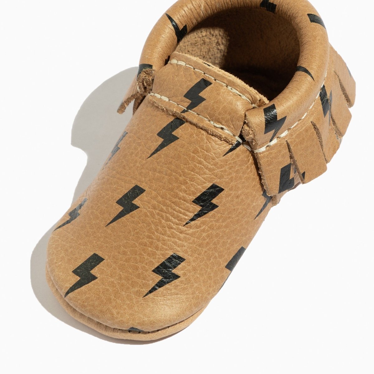 Weathered Brown Lightning Moccasin Baby Shoe Moccasin by Freshly Picked – Don't Panic Shoes