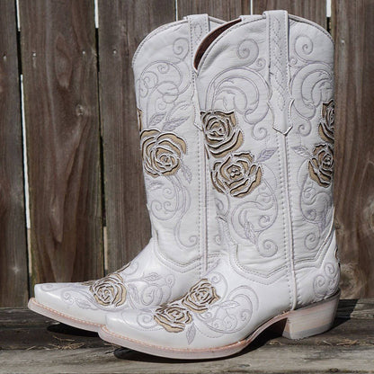 White Rose Inlayed Women's Cowgirl Boots (M50032) Cowgirl Boots by Soto Boots – Don't Panic Shoes