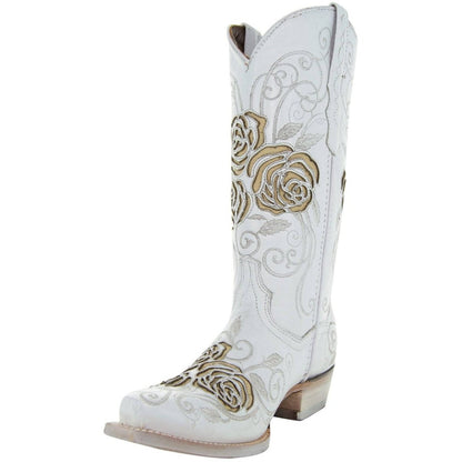White Rose Inlayed Women's Cowgirl Boots (M50032) Cowgirl Boots by Soto Boots – Don't Panic Shoes