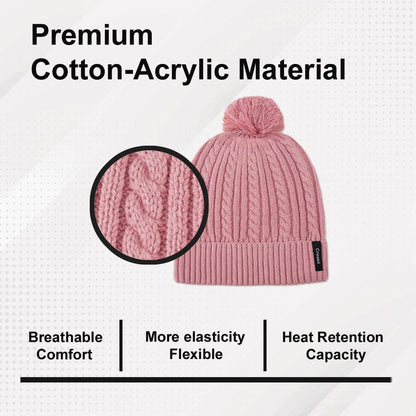 Winter Beanie Hat Womens Soft Knit Cotton Acrylic Blend Pom Pom Knitted Winter Beanie Hat by Creekli – Don't Panic Shoes
