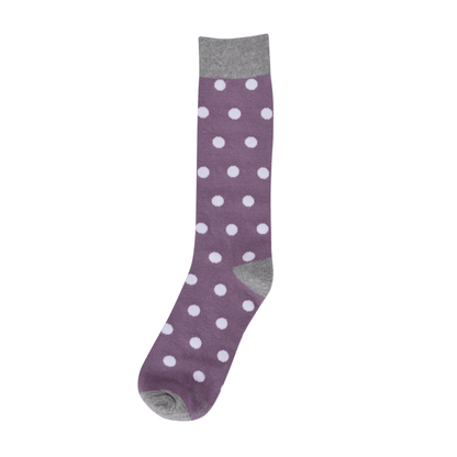 Wisteria Purple White Polka Dot Socks Patterned Crew Length Everyday Comfort Charming Gift Socks by No Cold Feet – Don't Panic Shoes