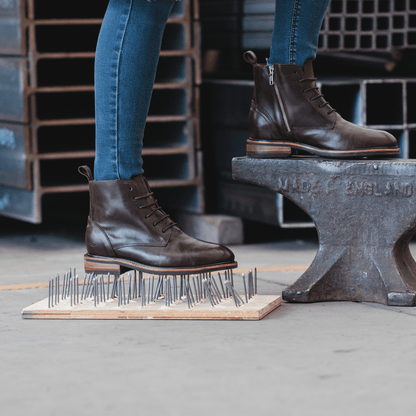 Women Steel Toe Boot Elise Brown Lace - up by Proxon Premium Workwear – Don't Panic Shoes