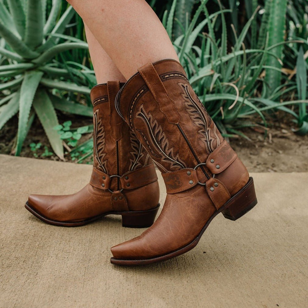Women's Harness Boots | Brown Leather Harness Boots (M50039) Cowgirl Boots by Soto Boots – Don't Panic Shoes