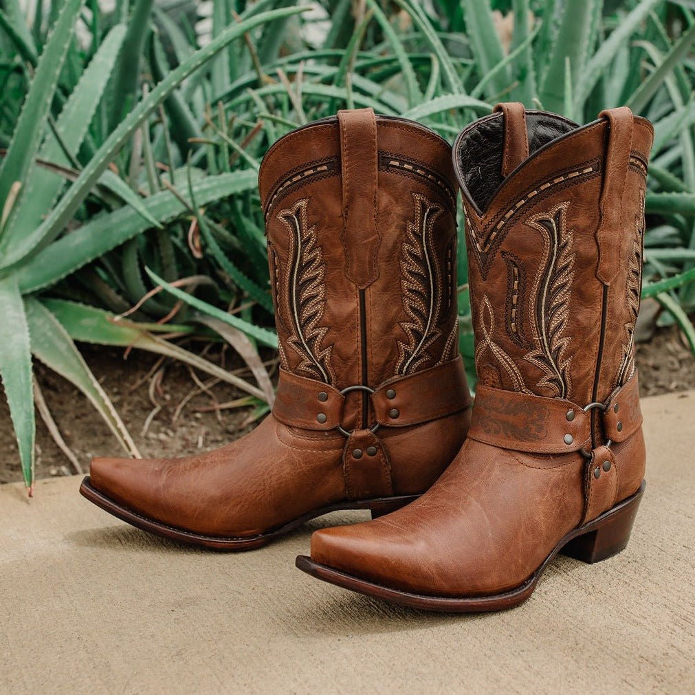 Women's Harness Boots | Brown Leather Harness Boots (M50039) Cowgirl Boots by Soto Boots – Don't Panic Shoes