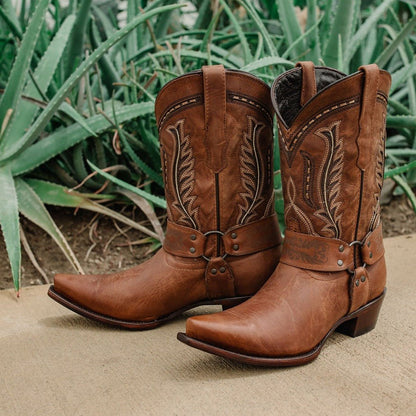Women's Harness Boots | Brown Leather Harness Boots (M50039) Cowgirl Boots by Soto Boots – Don't Panic Shoes