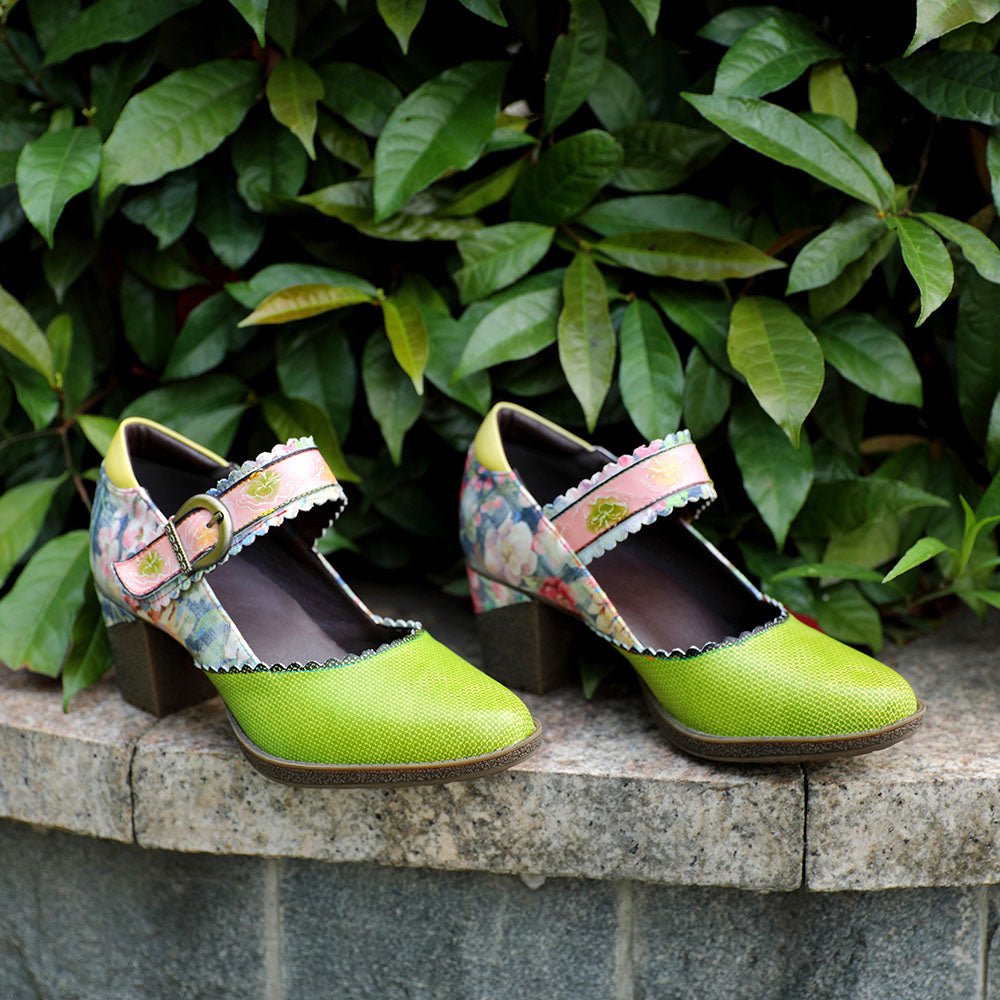 Women's Spring Heels Dress Shoes Party Round Toe Elegant Cowhide Loafer Green Pumps Pumps by Colorstepshoes – Don't Panic Shoes