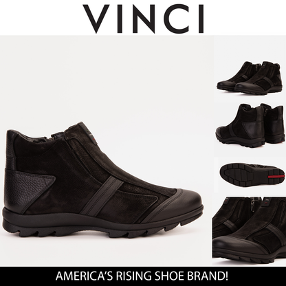 The Montreal Suede Black Leather Casual Zip-Up Ankle Men Boot