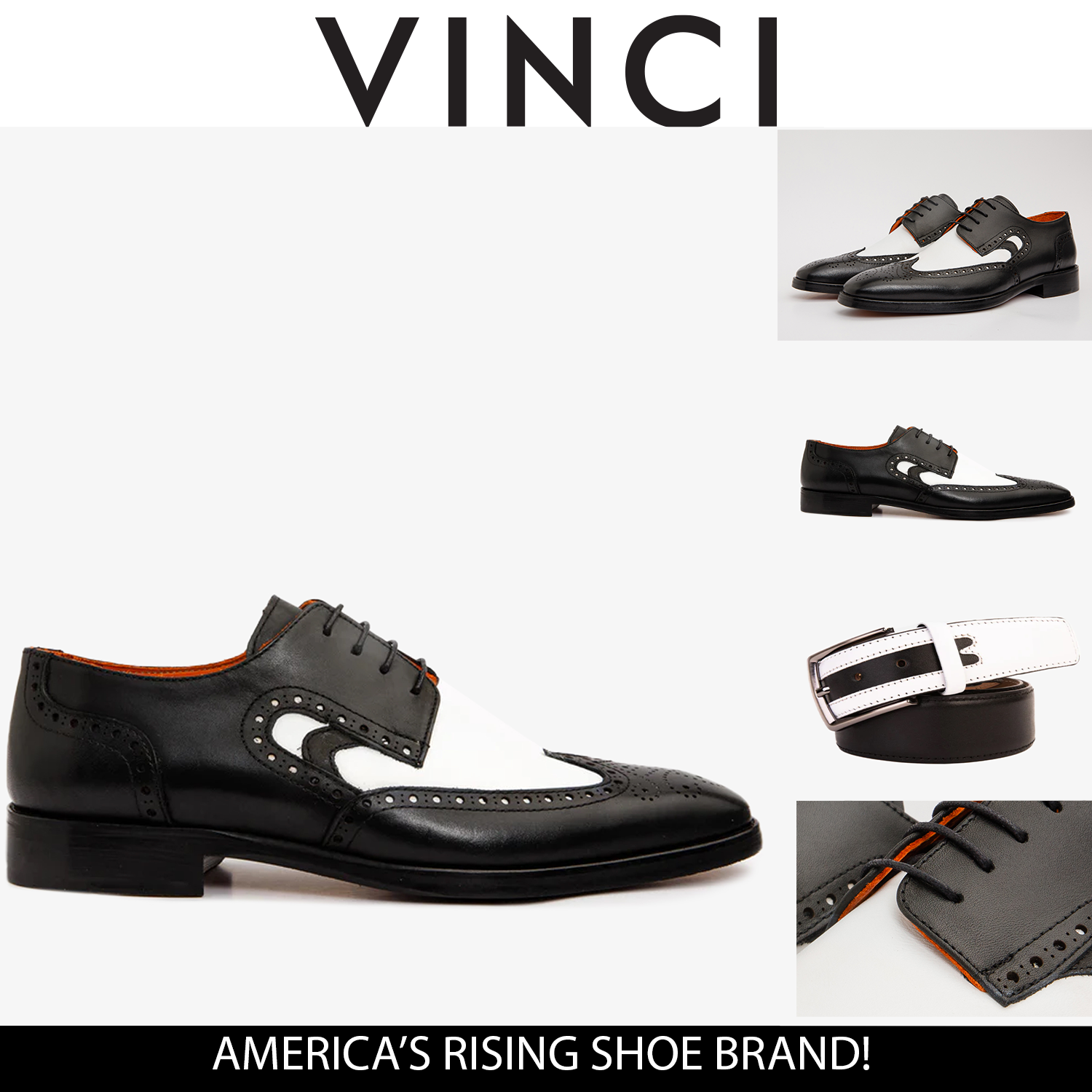 The Neiva Black & White Wingtip Semi Brogue Derby Men Shoe