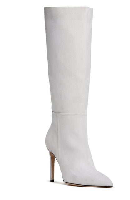 Yara Suede Stiletto Knee High Boot Almond Toe 4 Inch Boots by Beautiisoles – Don't Panic Shoes