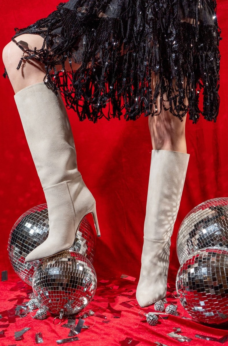 Yara Suede Stiletto Knee High Boot Almond Toe 4 Inch Boots by Beautiisoles – Don't Panic Shoes