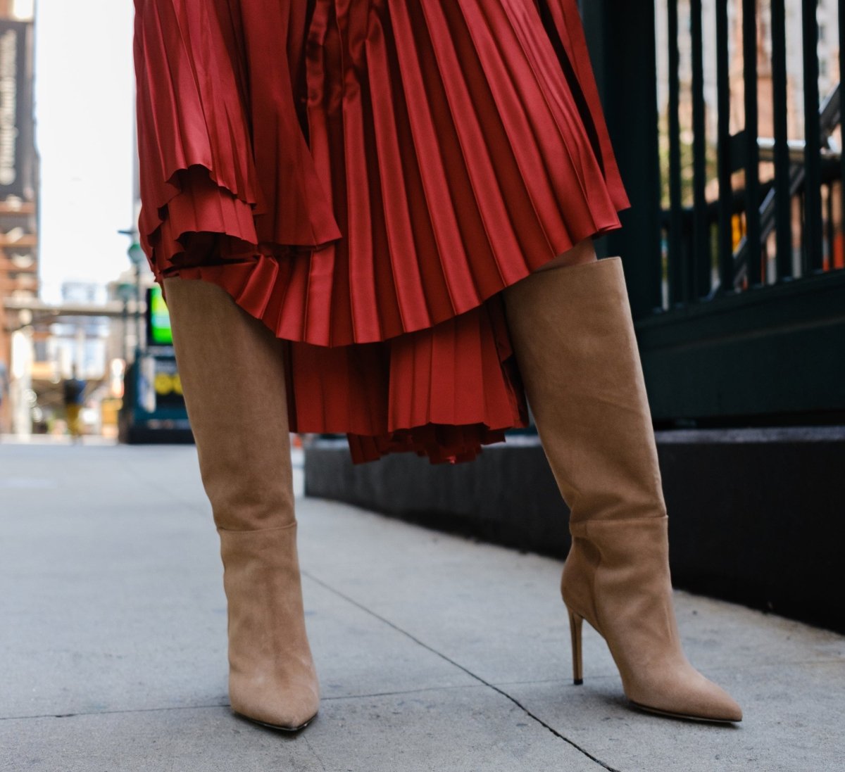 Yara Women's Suede Knee High Almond Toe Stiletto 4 Inch Heel Boots by Beautiisoles – Don't Panic Shoes