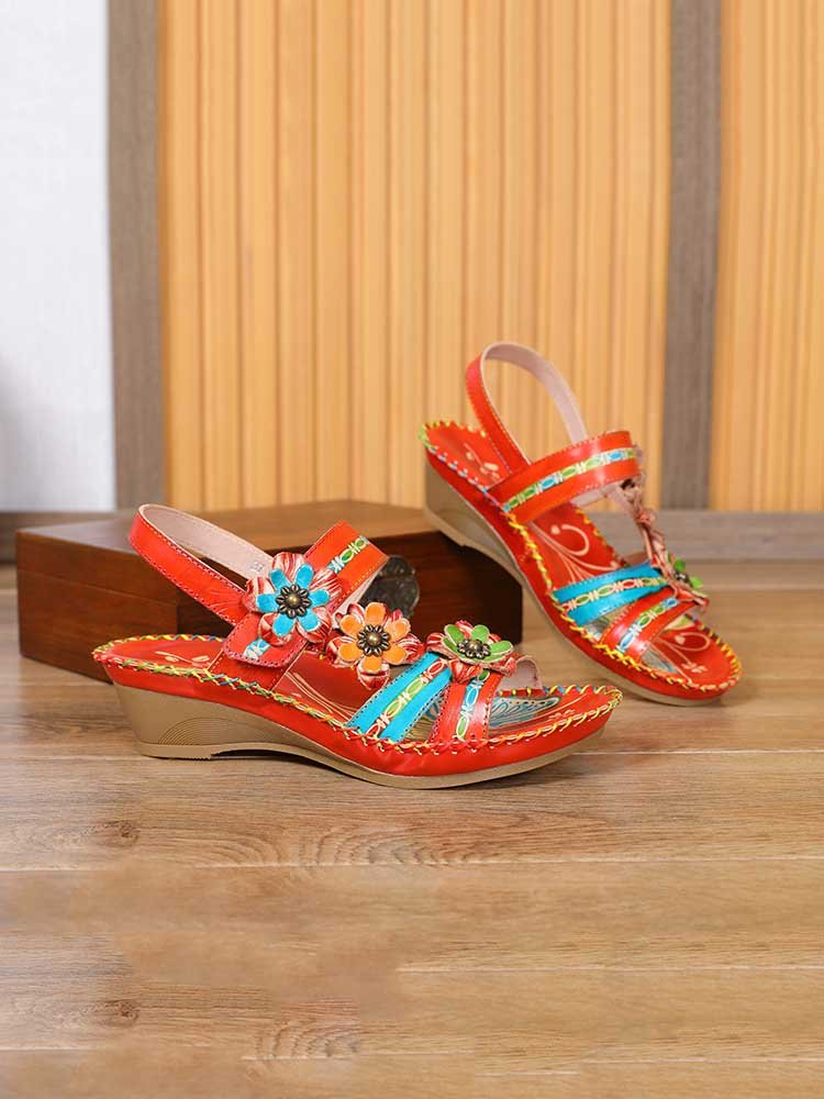 Zaria Flowers Embossing Sandals Sandals by Colorstepshoes – Don't Panic Shoes