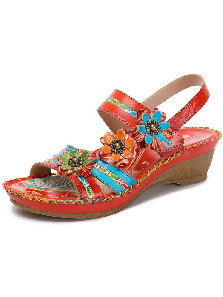 Zaria Flowers Embossing Sandals Sandals by Colorstepshoes – Don't Panic Shoes