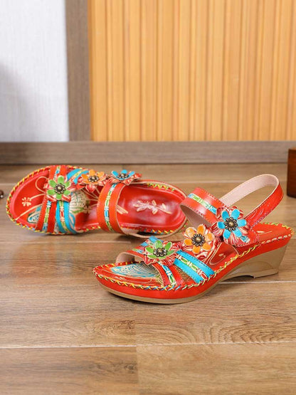 Zaria Flowers Embossing Sandals Sandals by Colorstepshoes – Don't Panic Shoes