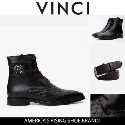 The Zeus Black Leather Lace-Up Men Boot with a Zipper