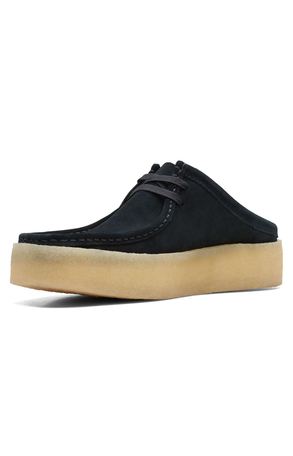 The Clarks Originals Wallabee Cup Low Men's Black Suede 26167285 shoes paired with casual denim jeans for a stylish and comfortable look