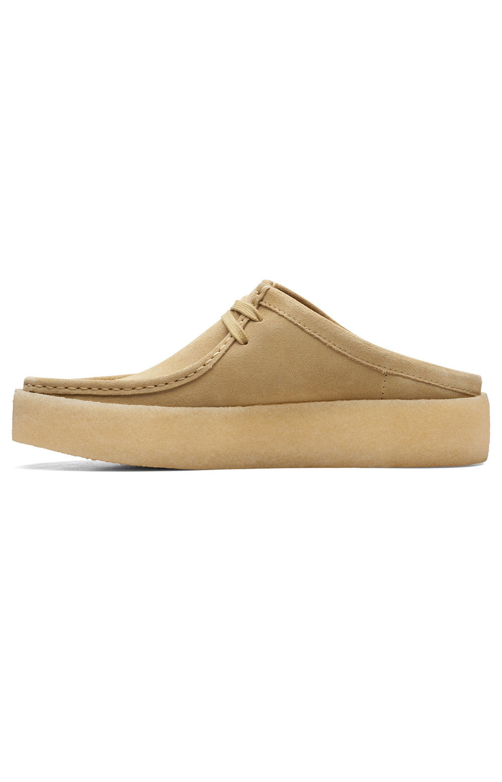 Clarks Originals Wallabee Cup Low Men's Maple Suede 26167286 shoe paired with denim jeans