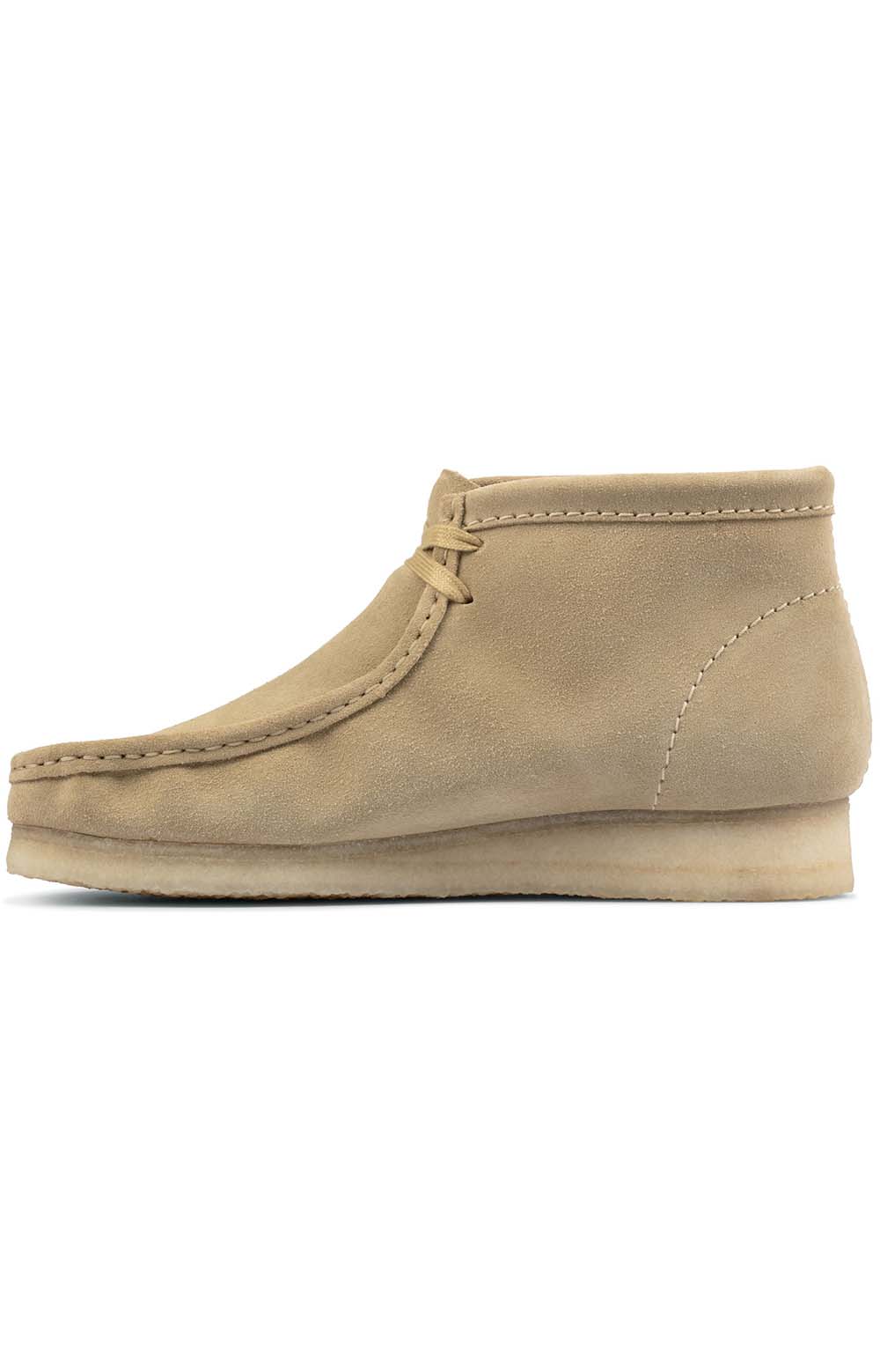 Close-up of the Clarks Originals Wallabee Boot Men's Maple Suede 26155516 showcasing the iconic moccasin-inspired silhouette and high-quality craftsmanship, ideal for adding a touch of sophistication to any outfit