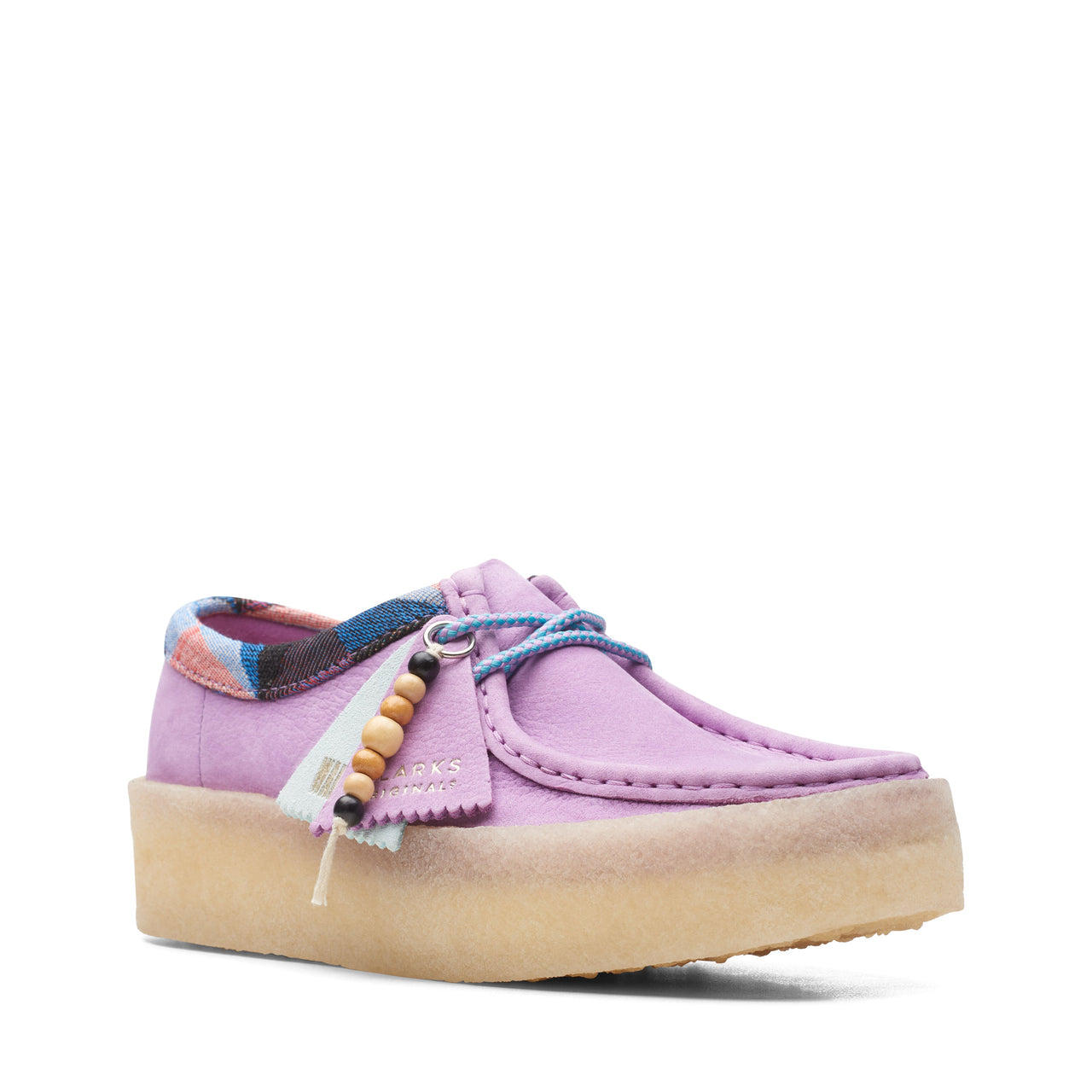  Close-up of light purple suede upper of Clarks Women Wallabee Cup Shoes