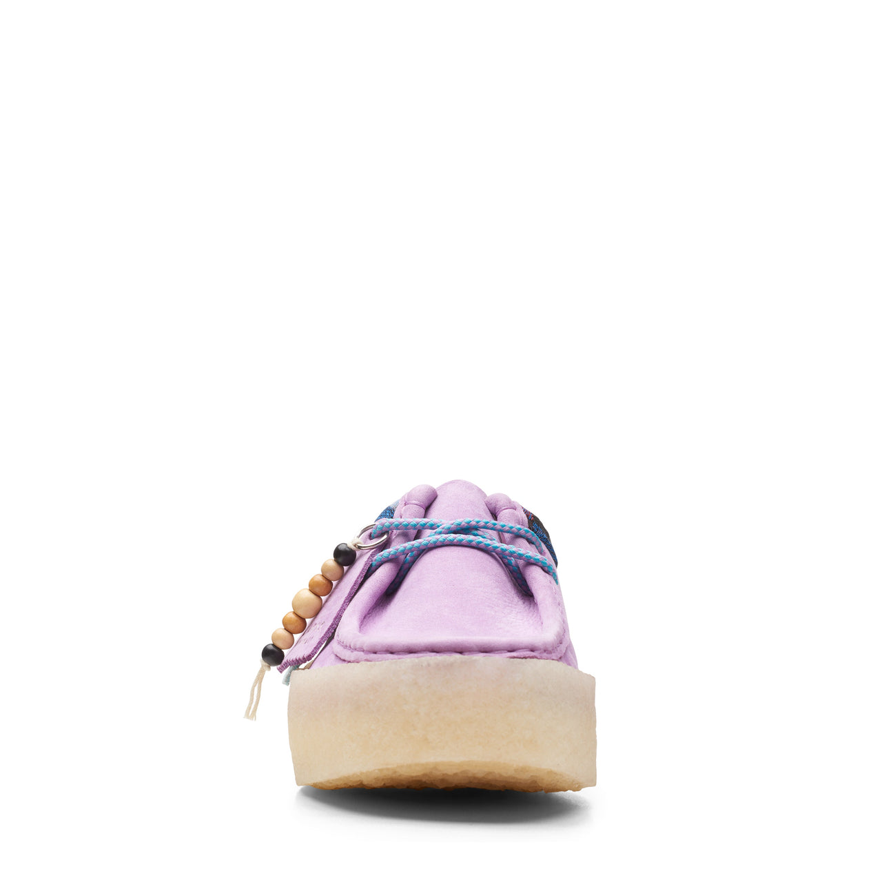  Side view of light purple Clarks Women Wallabee Cup Shoes with white sole