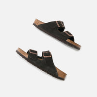 Thumbnail for Pair of Mocha-colored Birkenstock Women's Suede Sandals featuring soft suede material, contoured footbed, and durable rubber sole