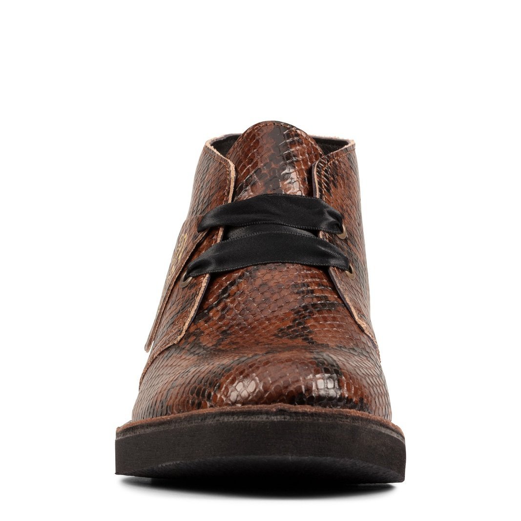 Clarks Originals Desert Boots Women's Dark Tan Snake Leather 26155674 Boots by Clarks Originals – Don't Panic Shoes
