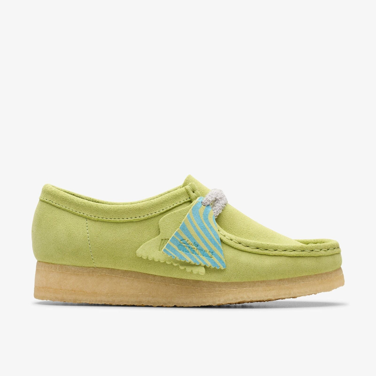 Clarks Women Wallabee Pale Lime Suede 26175670 shoes on white background