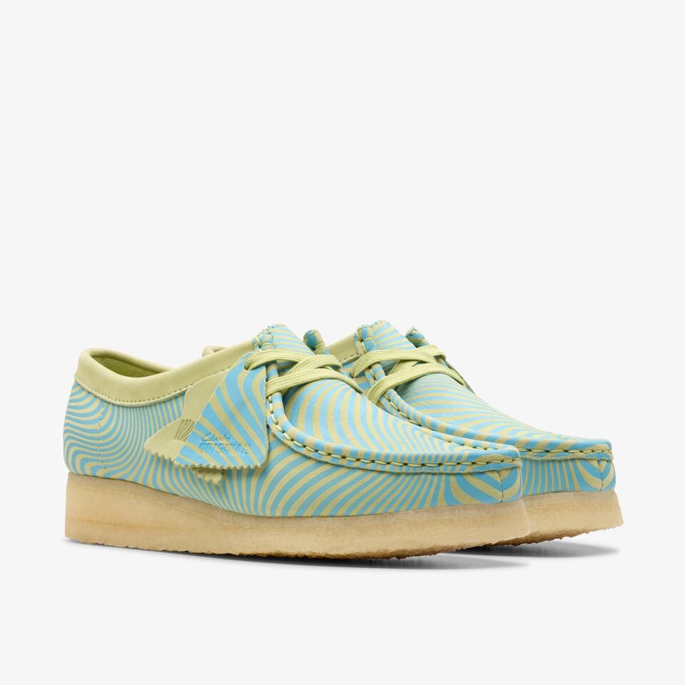  Stylish and comfortable Clarks Women Wallabee Blue/Lime Print 26175834 shoes 